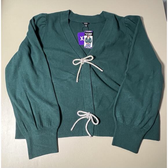 Express Bow Cardigan Women’s XXL June Bug Long Sleeve 2 Snap - Picture 2 of 12